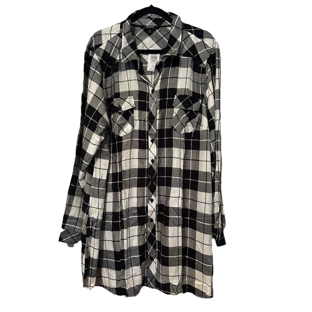Torrid Taylor Button Up Tunic Buffalo Check Plaid Boho NWT Size 3